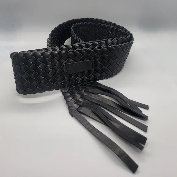 WORTH New York Black Woven Leather Belt for Women 